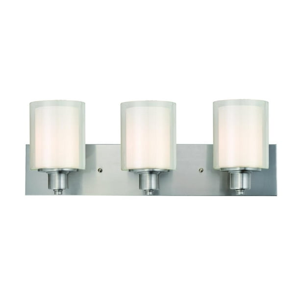 Design House Oslo 3-Light Double Glass Shade Brushed Nickel Vanity Light New Design House Oslo 3-Light Double Glass Shade Brushed Nickel Vanity Light New